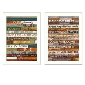 "Family and Man Cave Rules Collection" 2-Piece Vignette by Marla Rae, Printed Wall Art, Ready to Hang Framed Poster, White Frame B06786877