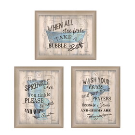 "Bathroom Humor Collection" 3-Piece Vignette by Debbie DeWitt, Printed Wall Art, Ready to Hang Framed Poster, Beige Frame B06786896