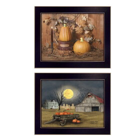"Pumpkin Space Harvest Collection" 2-Piece Vignette by Billy Jacobs, Printed Wall Art, Ready to Hang Framed Poster, Black Frame B06786900