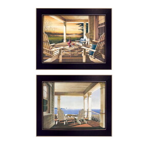 "Veranda Views Collection" 2-Piece Vignette by John Rossini, Printed Wall Art, Ready to Hang Framed Poster, Black Frame B06786902