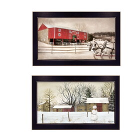 "Winter Scenic Barns Collection" 2-Piece Vignette by L. Deiter and B. Jacobs, Printed Wall Art, Ready to Hang Framed Poster, Black Frame B06786903