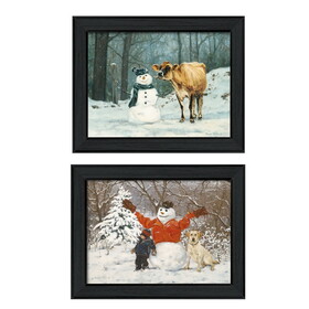 "Snow Buddies Collection" 2-Piece Vignette by Bonnie Mohr, Printed Wall Art, Ready to Hang Framed Poster, Black Frame B06786904