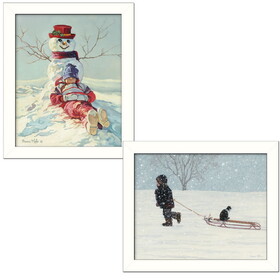 "Snow Memories Collection" 2-Piece Vignette by Bonnie Mohr, Printed Wall Art, Ready to Hang Framed Poster, White Frame B06786905