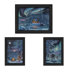 "Rivers of Light Collection" 3-Piece Vignette by Kim Norlien, Printed Wall Art, Ready to Hang Framed Poster, Black Frame B06786907