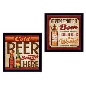 "Beer II Cold Beer Served Here Collection" 2-Piece Vignette by Mollie B., Printed Wall Art, Ready to Hang Framed Poster, Black Frame B06786913