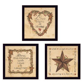 "Love Begins at Home Collection" 3-Piece Vignette by Linda Spivey, Printed Wall Art, Ready to Hang Framed Poster, Black Frame B06786914