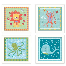 "Children's Room Collection " 4-Piece Vignette by Annie LaPoint, Printed Wall Art, Ready to Hang Framed Poster, White Frame B06786919