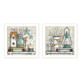 "Mary's Country Shelf Collection" 2-Piece Vignette by Mary June, Printed Wall Art, Ready to Hang Framed Poster, White Frame B06786923