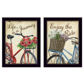 "Vintage Bicycles Collection" 2-Piece Vignette by Debbie DeWitt, Printed Wall Art, Ready to Hang Framed Poster, Black Frame B06786926