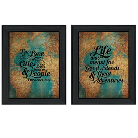 "World Traveler Collection" 2-Piece Vignette by Susan Ball, Printed Wall Art, Ready to Hang Framed Poster, Black Frame B06786929