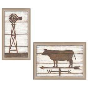 "Country Bath Shelf Collection" 2-Piece Vignette by Annie LaPoint, Printed Wall Art, Ready to Hang Framed Poster, Beige Frame B06786945