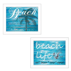 "Beach Life Collection" 2-Piece Vignette by Cindy Jacobs, Printed Wall Art, Ready to Hang Framed Poster, White Frame B06786961