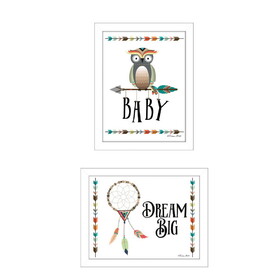 "Baby Owl/Dream Big Collection" 3-Piece Vignette by Susan Boyer, Printed Wall Art, Ready to Hang Framed Poster, White Frame B06786973