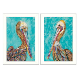 "Pelicans Collection" 2-Piece Vignette by Lisa Morales, Printed Wall Art, Ready to Hang Framed Poster, White Frame B06786983