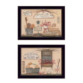 "Wash Room Collection" 2-Piece Vignette by Pam Britton, Printed Wall Art, Ready to Hang Framed Poster, Black Frame B06786986