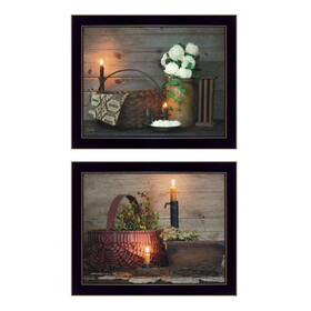 "Baskets and Flowers Collection" 2-Piece Vignette by Susan Boyer, Printed Wall Art, Ready to Hang Framed Poster, Black Frame B06786992