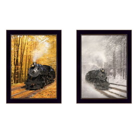 "Vintage Locomotives Collection" 2-Piece Vignette by Lori Deiter, Printed Wall Art, Ready to Hang Framed Poster, Black Frame B06786998