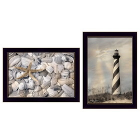 "Cape Hatteras Lighthouse and Sea Shells Collection" 2-Piece Vignette by Lori Deiter, Printed Wall Art, Ready to Hang Framed Poster, Black Frame B06787001