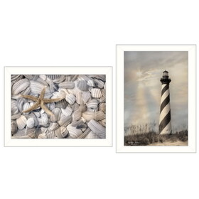 "Cape Hatteras Lighthouse and Sea Shells Collection" 2-Piece Vignette by Lori Deiter, Printed Wall Art, Ready to Hang Framed Poster, White Frame B06787002
