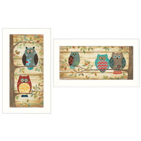 "Whimsical Owls" 2-Piece Vignette by Annie LaPoint, White Frame B06787011