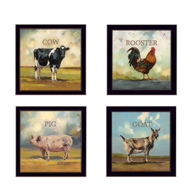 "Farm Animals" 4-Piece Vignette by Bonnie Mohr, Black Frame B06787019