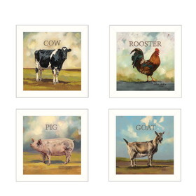 "Farm Animals" 4-Piece Vignette by Bonnie Mohr, White Frame B06787020
