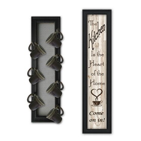 "Come on In" 2-Piece Vignette with 7-Peg Mug Rack by Millwork Engineering, Black Frame B06787065