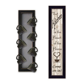 "Come on In" 2-Piece Vignette with 7-Peg Mug Rack by Millwork Engineering, Black Frame B06787066