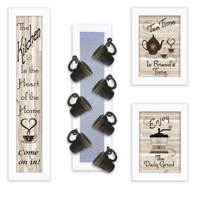 "Kitchen Collection V" 4-Piece Vignette with 7-Peg Mug Rack by Millwork Engineering, White Frame B06787075