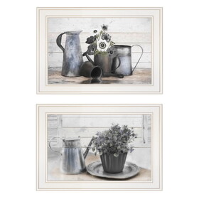 "Floral with Tin Ware" 2-Piece Vignette by Robin-Lee Vieira, White Frame B06787099