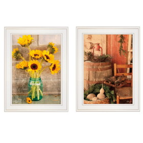 "Vintage Country & Sunflowers" 2-Piece Vignette by Anthony Smith, White Frame B06787155