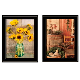 "Vintage Country & Sunflowers" 2-Piece Vignette by Anthony Smith, Black Frame B06787156