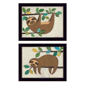 "Cute Sloths" 2-Piece Vignette by Bernadette Deming, Black Frame B06787157