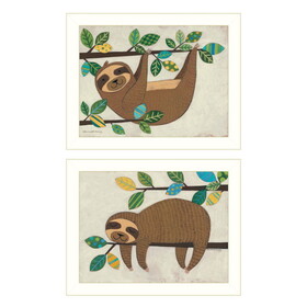 "Cute Sloths" 2-Piece Vignette by Bernadette Deming, White Frame B06787158