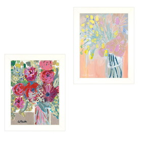 "Pastel Bouquets Maybe She's a Wildflower" 2-Piece Vignette by Kait Roberts, White Frame B06787181