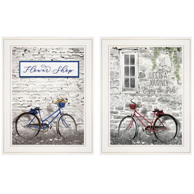 "Romantic Bicycles" 2-Piece Vignette by Lori Deiter, White Frame B06787198