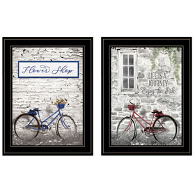 "Romantic Bicycles" 2-Piece Vignette by Lori Deiter, Black Frame B06787199