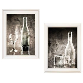 "Moody Gray Glassware Still Life" 2-Piece Vignette by Bluebird Barn, White Frame B06787260