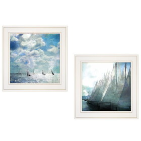 "Sailboat Marina" 2-Piece Vignette by Bluebird Barn, White Frame B06787264