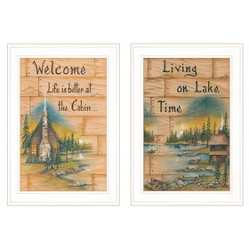 "Living on the Lake" 2-Piece Vignette by Mary June, White Frame B06787298