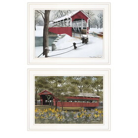 "Covered Bridge Collection" II 2-Piece Vignette by Billy Jacobs, White Frame B06787325