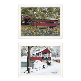"Covered Bridge Collection" III 2-Piece Vignette by Billy Jacobs, White Frame B06787327