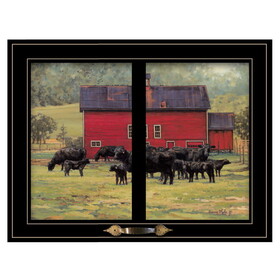 "by the Red Barn (Herd of Angus)" by Bonnie Mohr, Ready to Hang Framed Print, Black Window-Style Frame B06787366