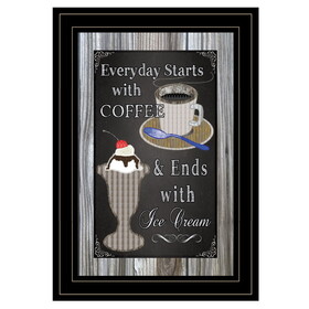 "Everyday Starts with Coffee" Chalkboard framed by Trendy Decor 4U, Ready to Hang Framed Print, Black Frame B06787722