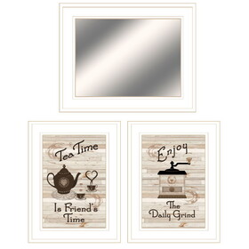 "Enjoy Tea Time" 3-Piece Vignette by Trendy Decor 4U, Ready to Hang Framed Print, White Frame B06788213