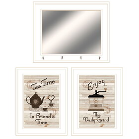 "Enjoy Tea Time" 3-Piece Vignette by Trendy Decor 4U, Ready to Hang Framed Print, White Frame B06788214