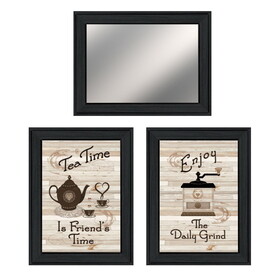 "Enjoy Tea Time" 3-Piece Vignette by Trendy Decor 4U, Ready to Hang Framed Print, Black Frame B06788215