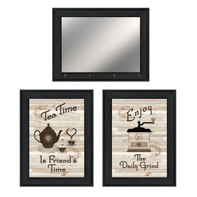 "Enjoy Tea Time" 3-Piece Vignette by Trendy Decor 4U, Ready to Hang Framed Print, Black Frame B06788216