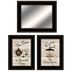 "Enjoy Tea Time" 3-Piece Vignette by Trendy Decor 4U, Ready to Hang Framed Print, Black Frame B06788217