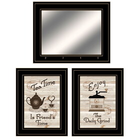 "Enjoy Tea Time" 3-Piece Vignette by Trendy Decor 4U, Ready to Hang Framed Print, Black Frame B06788218